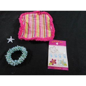 American Girl pink striped Towel Blanket + Lei + Sticker Coconut Seaside Friend